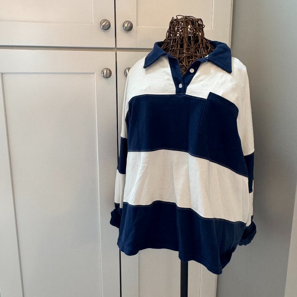 Madewell | Striped Rugby Polo Shirt | Classic Indigo Blue | Size XL